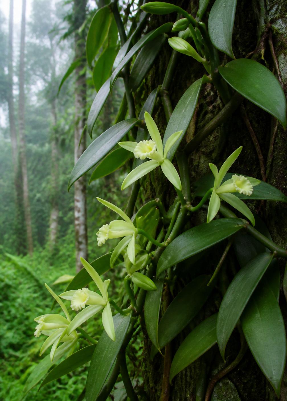 Vanilla orchid in bloom