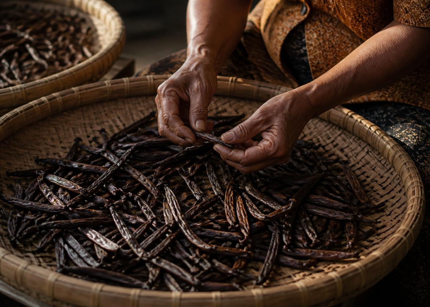 Hand sorting vanilla pods